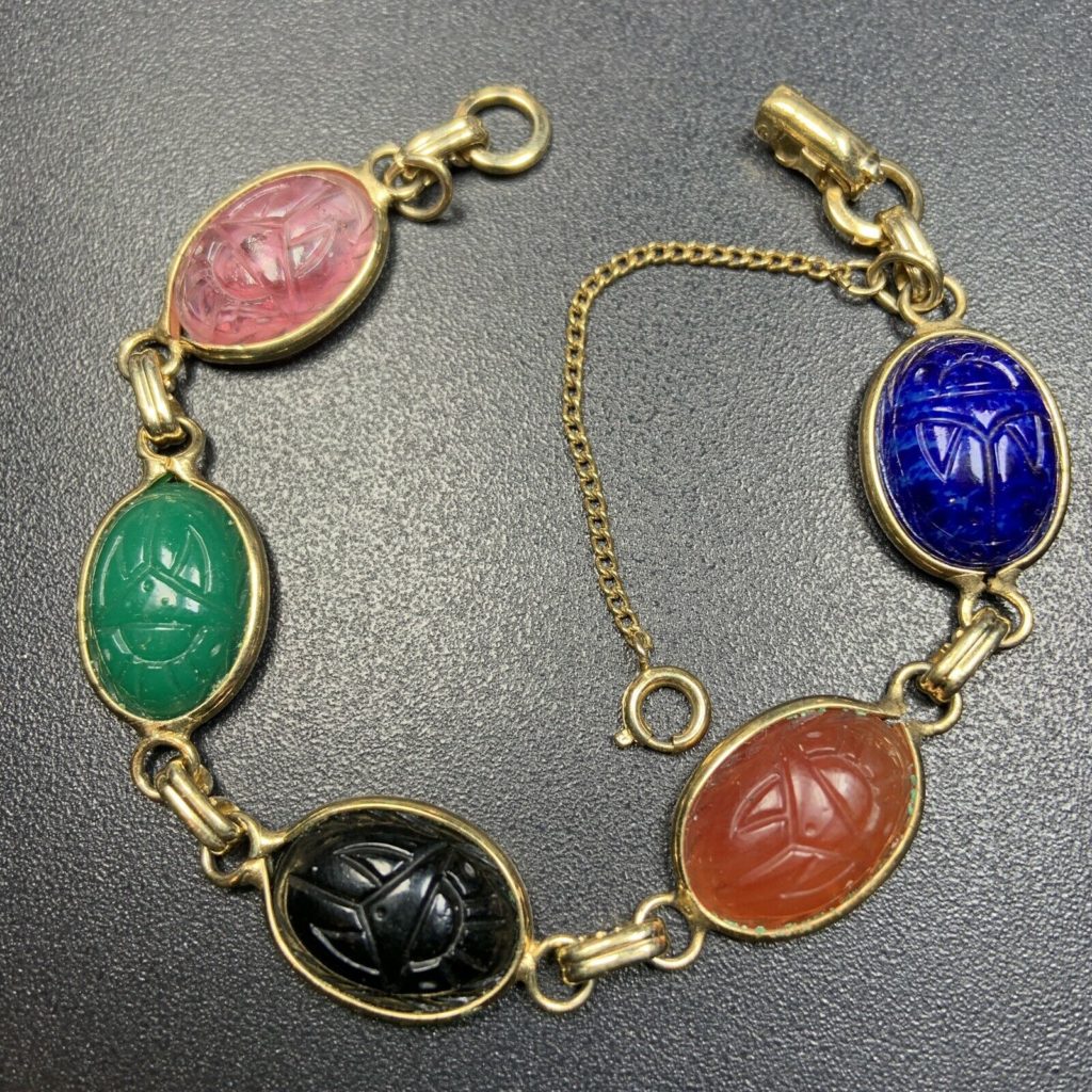 Vintage scarab bracelet In gold tones